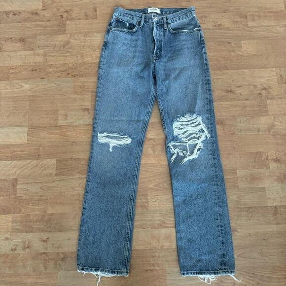 Agolde Straight Leg Pinch Waist Jeans Size 25 Light Distressed - Picture 1 of 6